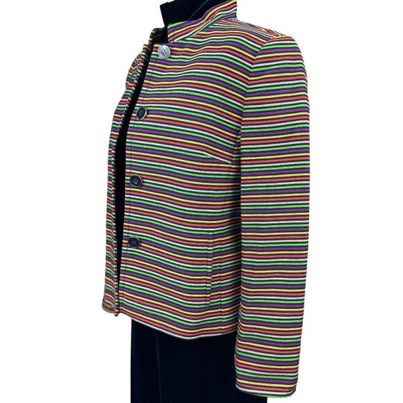 Talbots Multicolor Black Striped Blazer Jacket Womens Size 8 Retron Statement - Picture 5 of 10